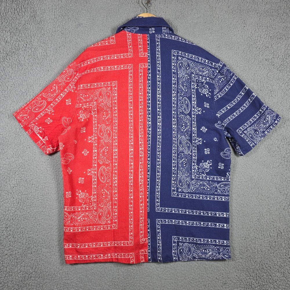 Zara Shirt Mens Size Large Blue Red Bandana Relaxed Button Down Cotton Twill - Picture 4 of 11